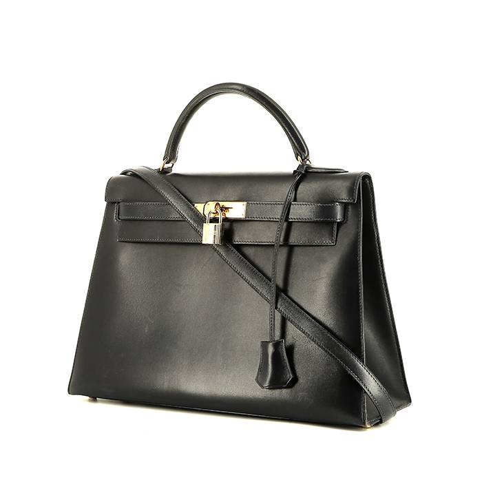 Hermès  Kelly 32 cm handbag  in navy blue box leather - 00pp