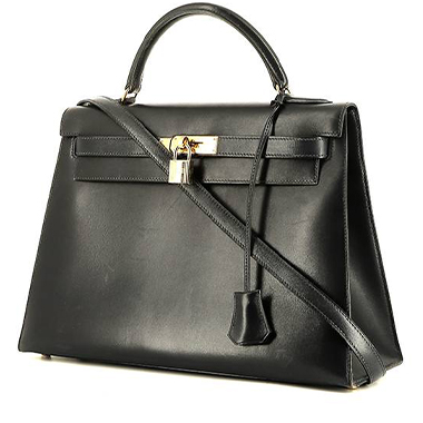 Bolso de mano Hermès  Kelly 32 cm en cuero box azul marino