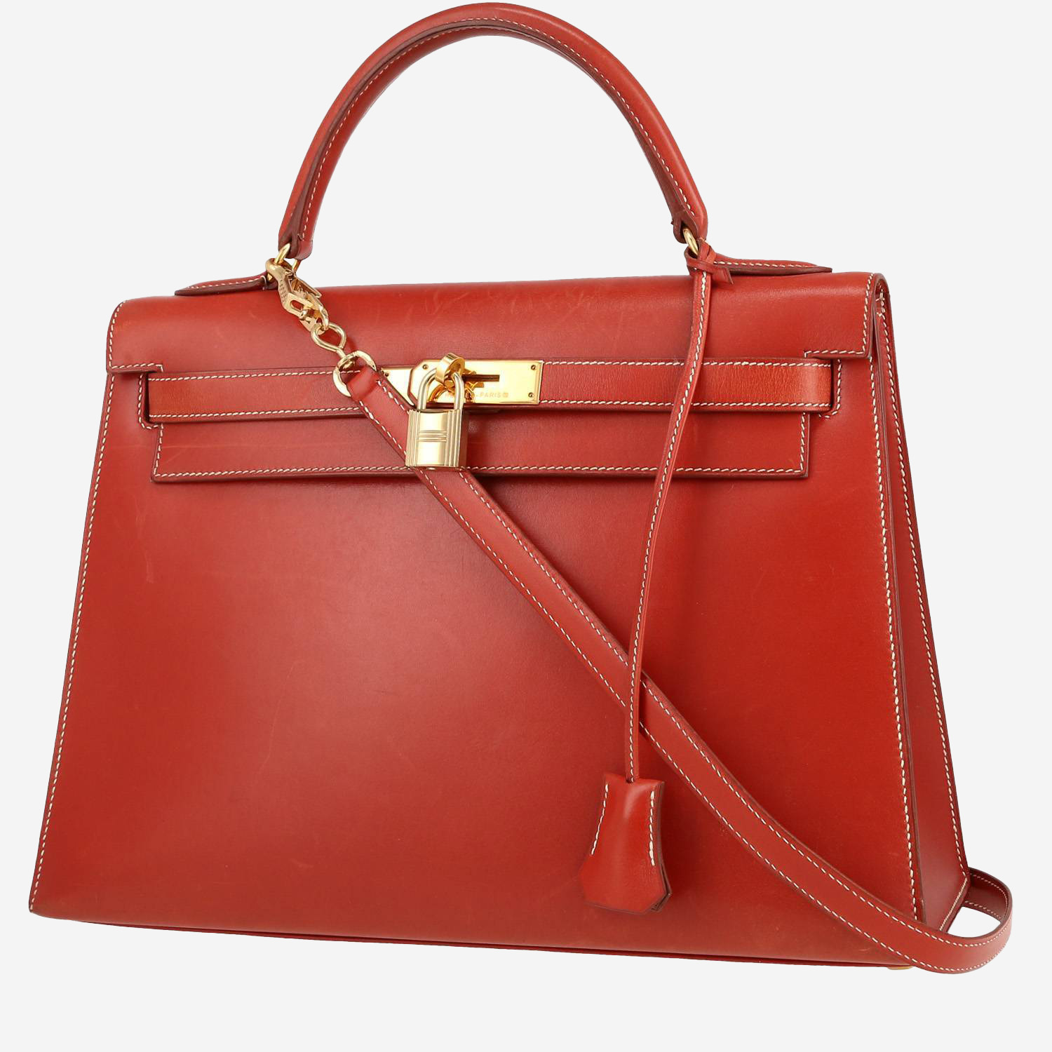Hermès Kelly 32 cm handbag in brick red box leather