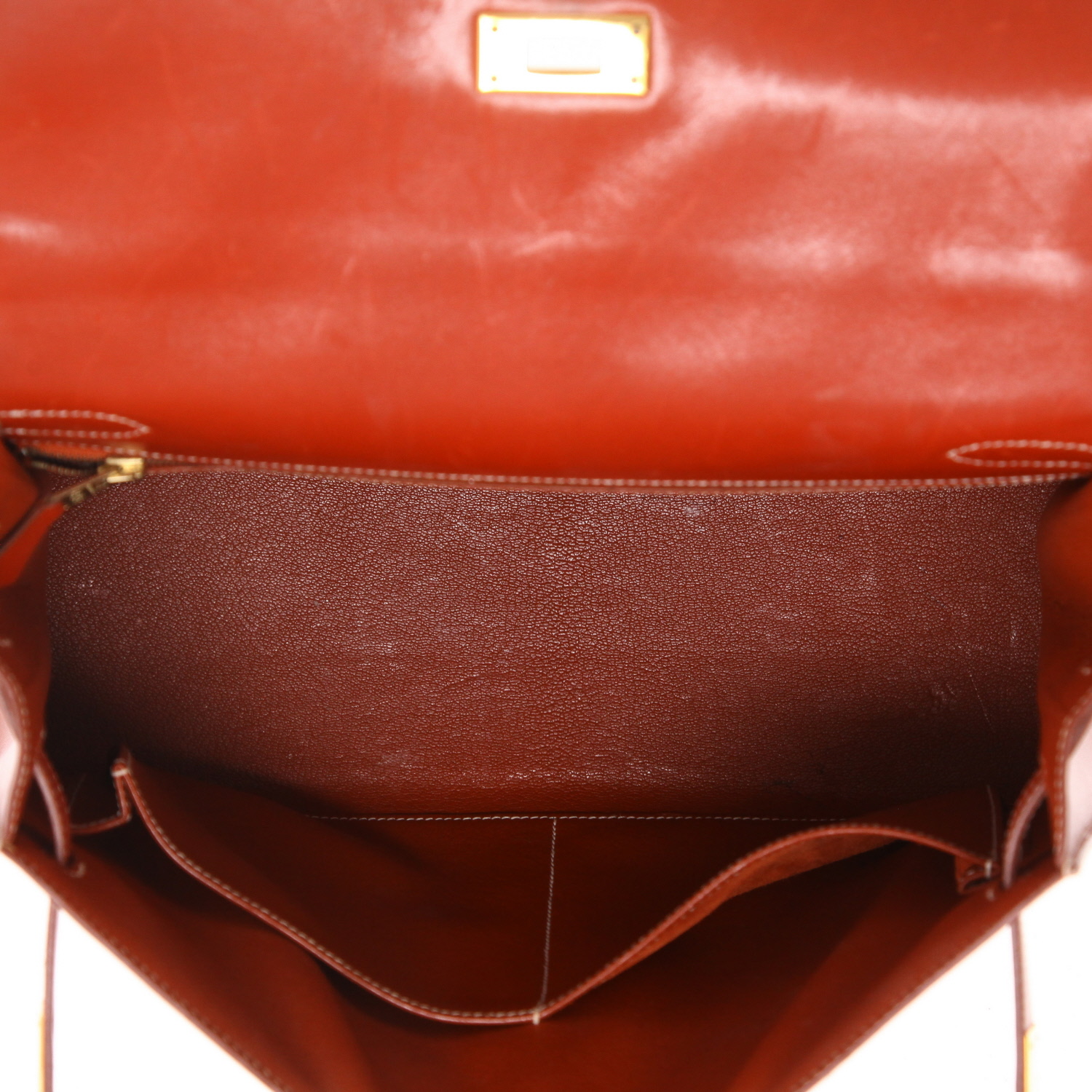 Borsa Hermès  Kelly 32 cm in pelle box rosso mattone - Detail D3