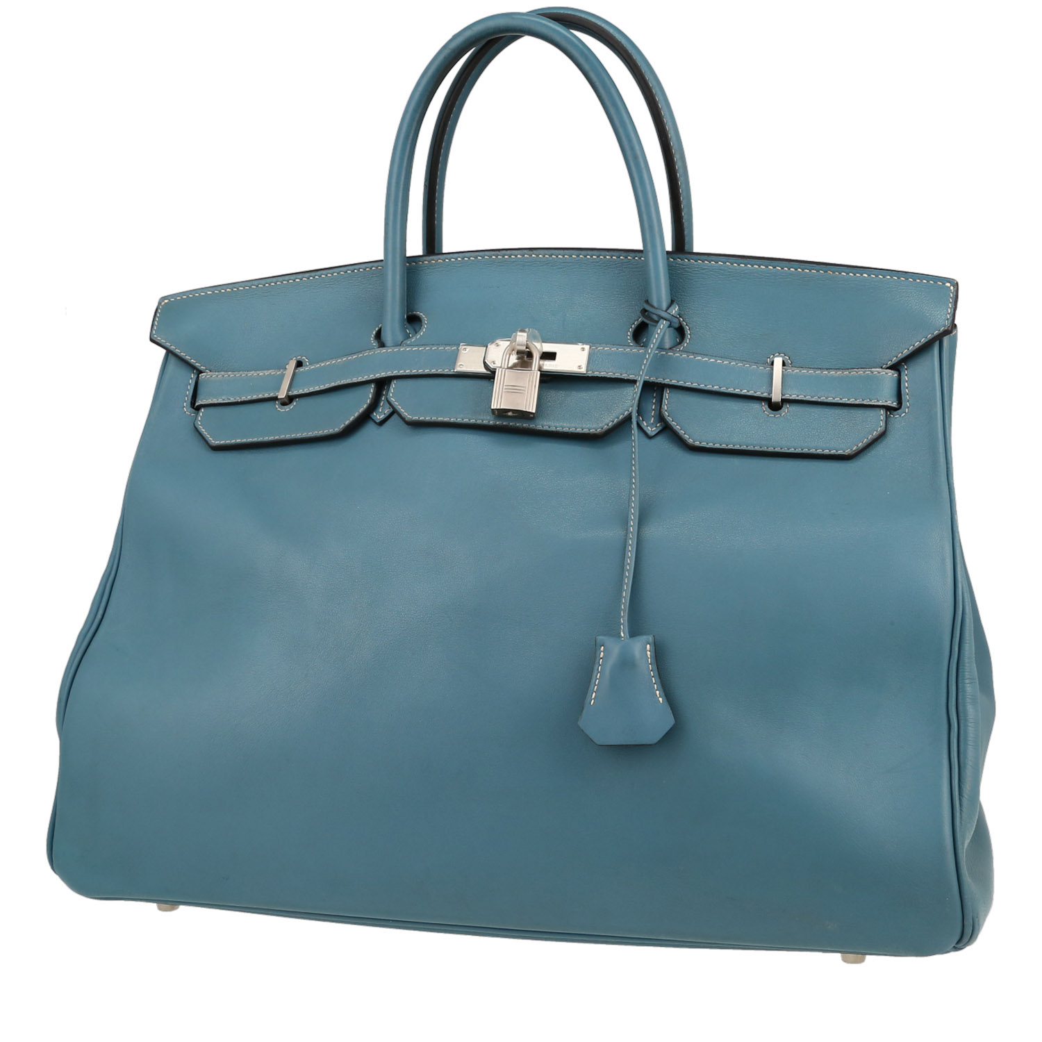 Birkin 40 cm Handbag In Blue Jean Leather