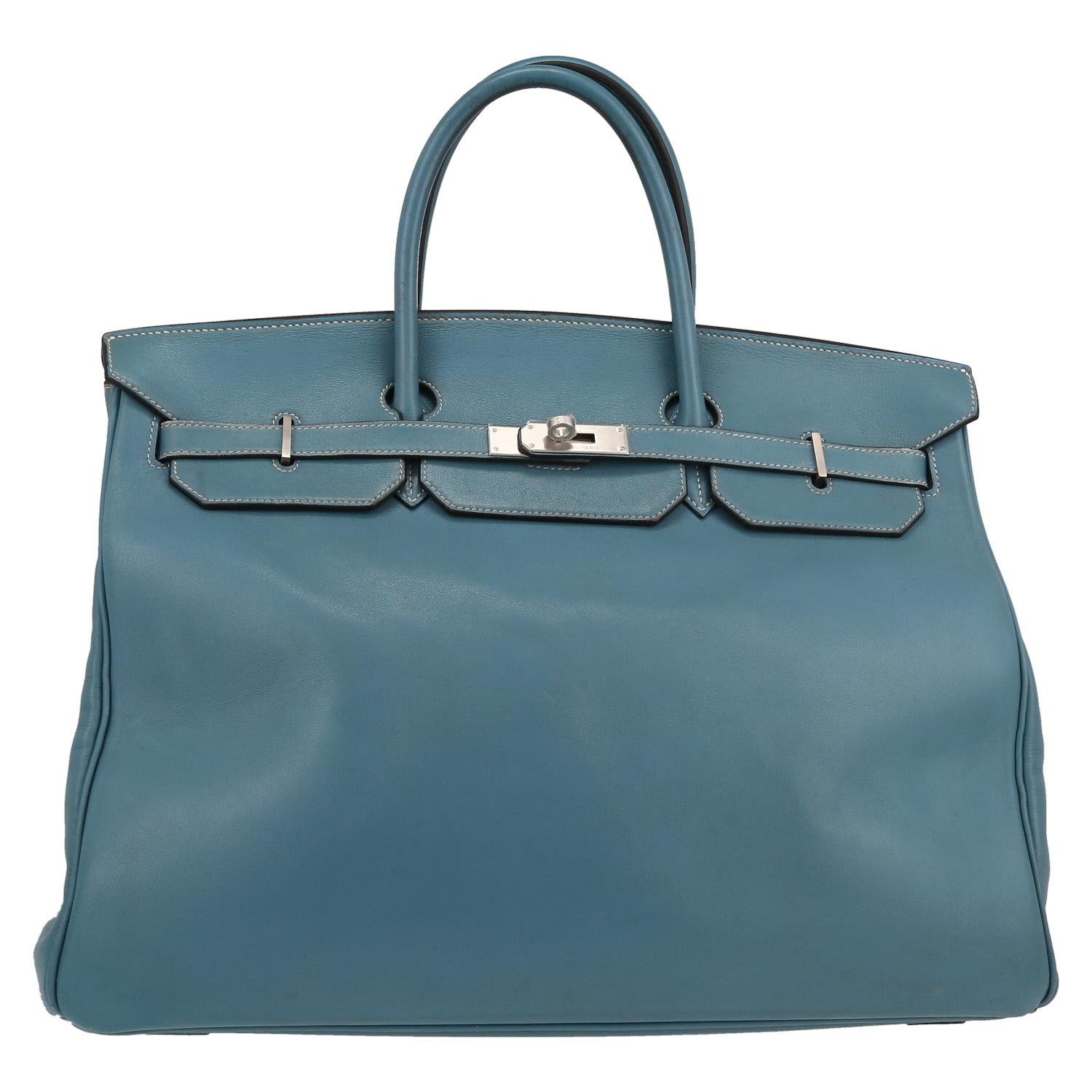 Bolso de mano Hermès  Birkin 40 cm en cuero swift azul - Detail D2