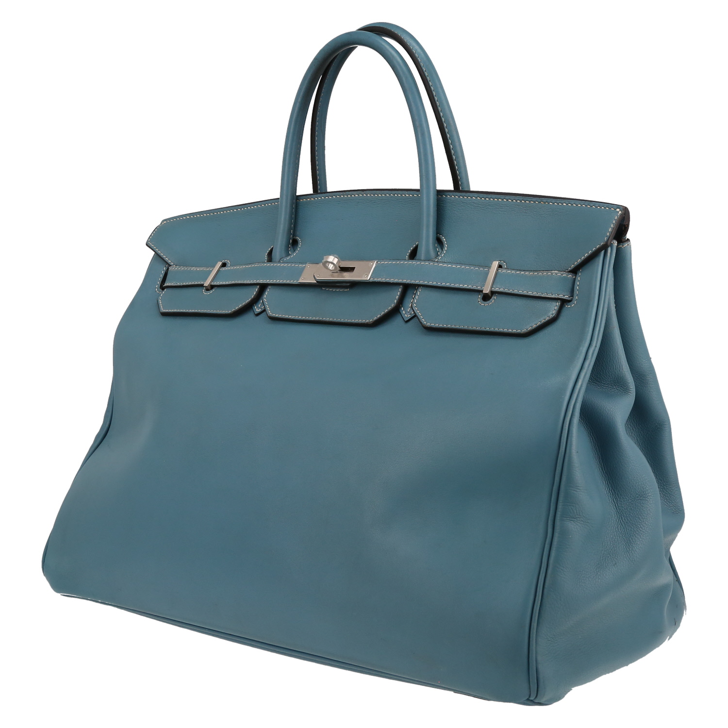 Sac à main Hermès  Birkin 40 cm en cuir Swift bleu-jean - Detail D3