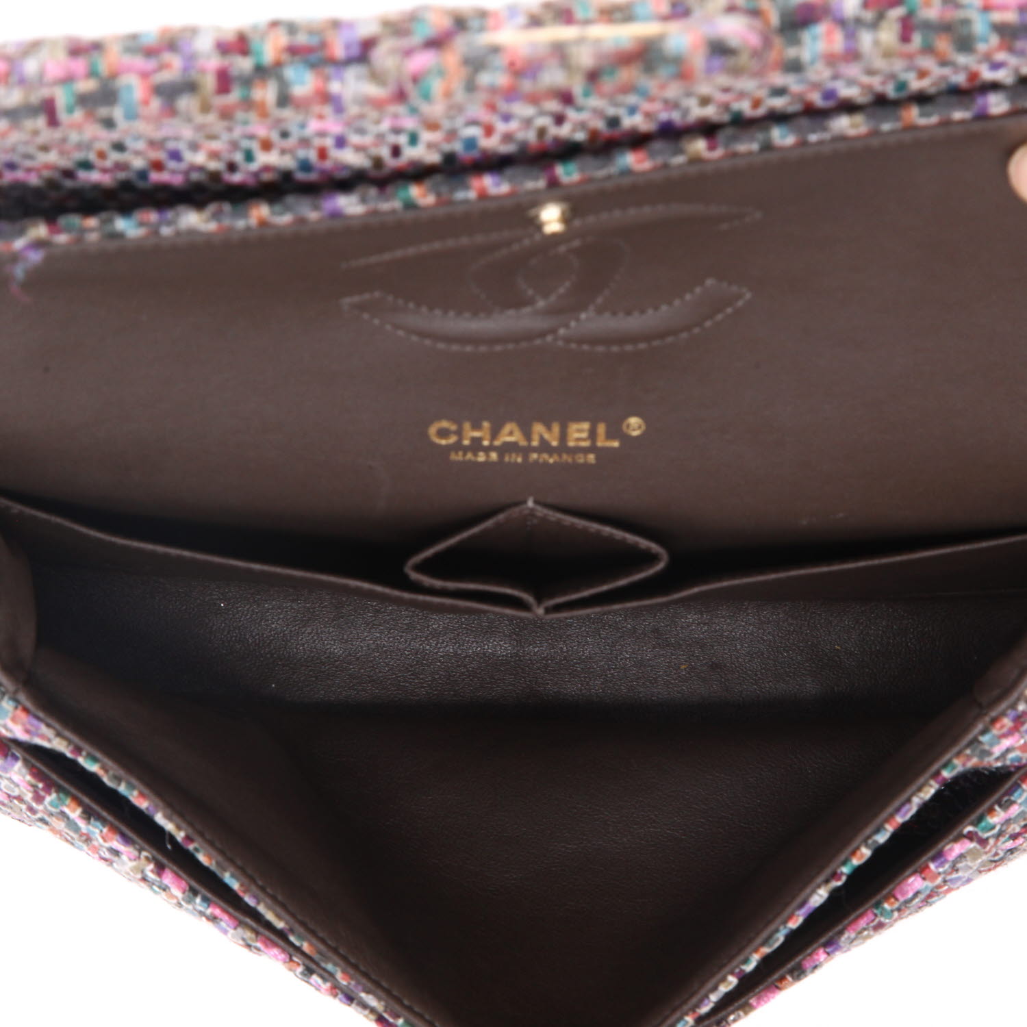Borsa Chanel  Timeless Classic in tela multicolore e pelle marrone - Detail D3