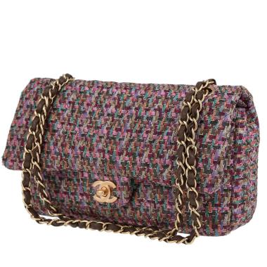 Sac à main Chanel  Timeless Classic en toile multicolore et cuir marron