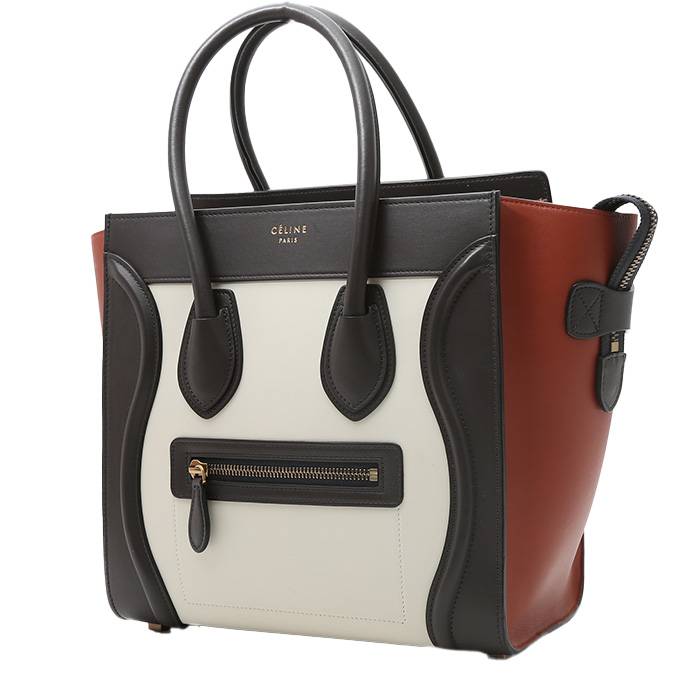 sac à main celine luggage micro en cuir grainé noir rouge et blanc