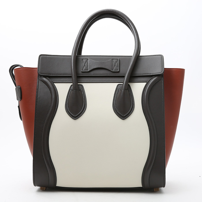 Sac à main Celine  Luggage Micro en cuir grainé noir rouge et blanc - Detail D7