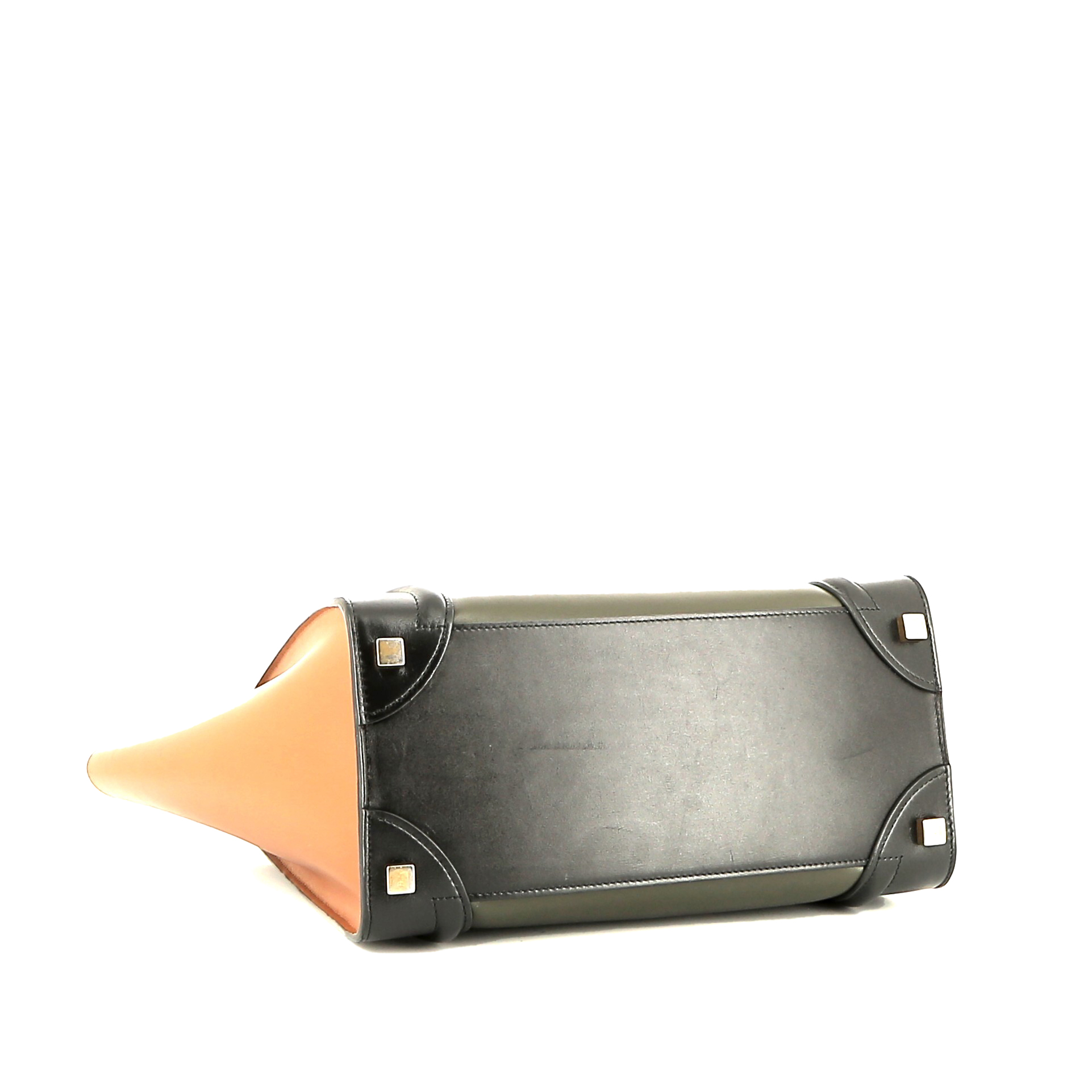 Borsa Celine  Luggage in pelle nera marrone e verde - Detail D4