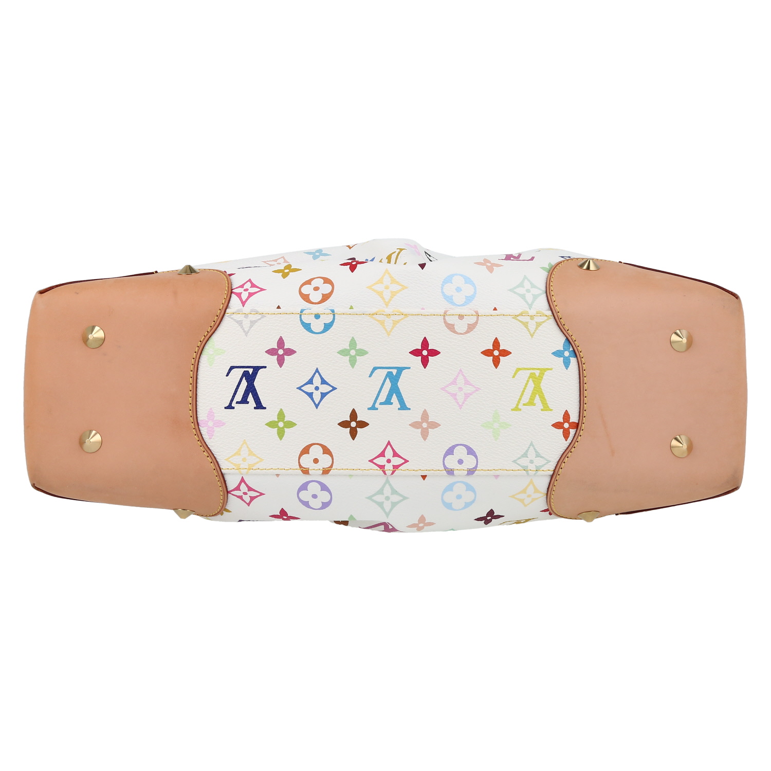 Sac à main Louis Vuitton  Judy en toile monogram multicolore blanche et cuir naturel - Detail D4