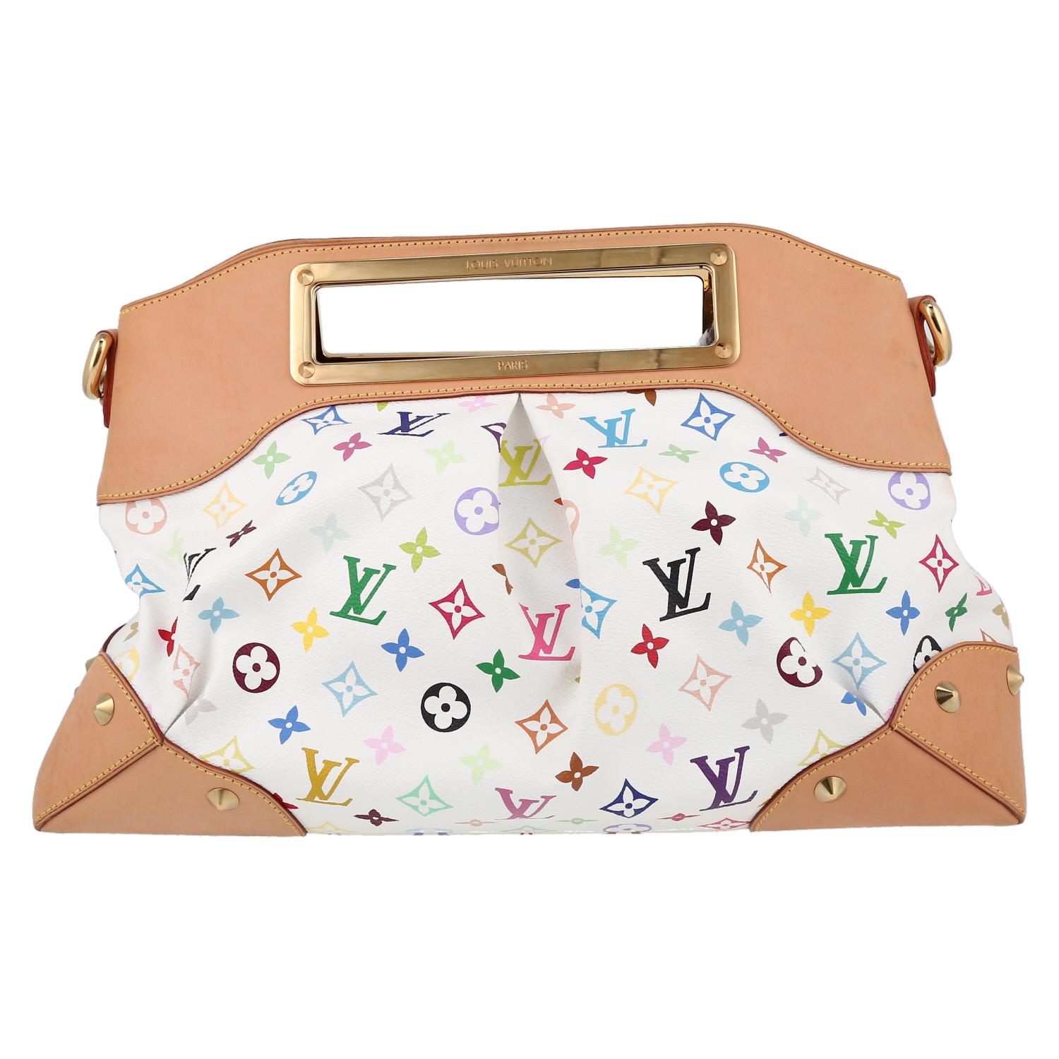 Borsa Louis Vuitton  Judy in tela monogram multicolore bianca e pelle naturale - Detail D7