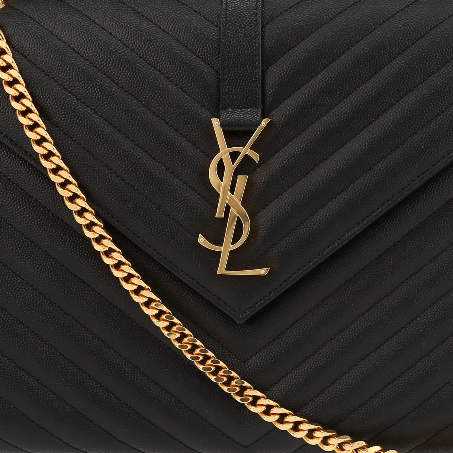 Sac bandoulière Saint Laurent  Enveloppe en cuir grainé matelassé noir - Detail D1