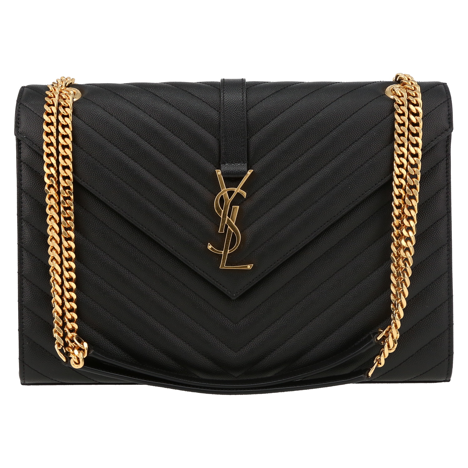 Bolso bandolera Saint Laurent  Enveloppe en cuero granulado acolchado negro - Detail D2