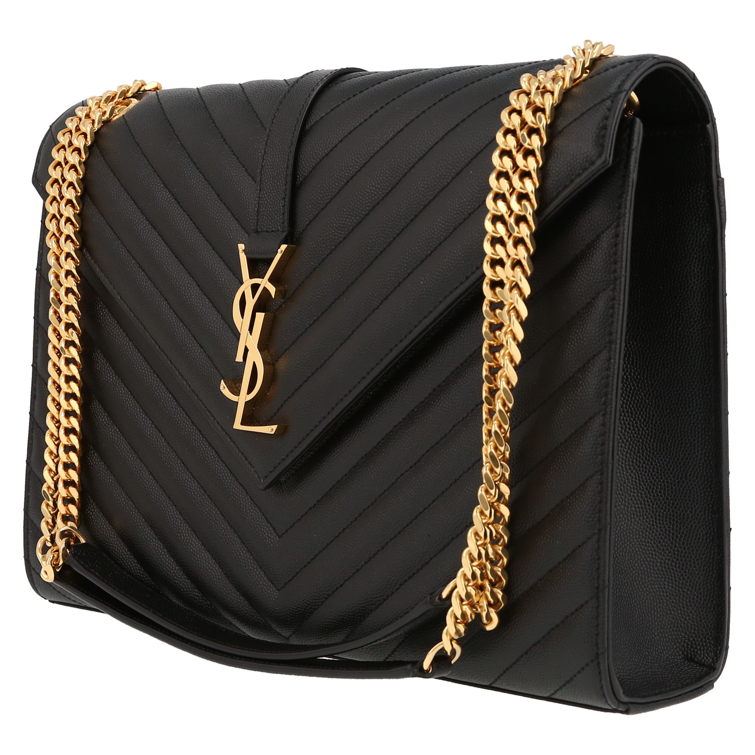 Bolso bandolera Saint Laurent  Enveloppe en cuero granulado acolchado negro - Detail D3