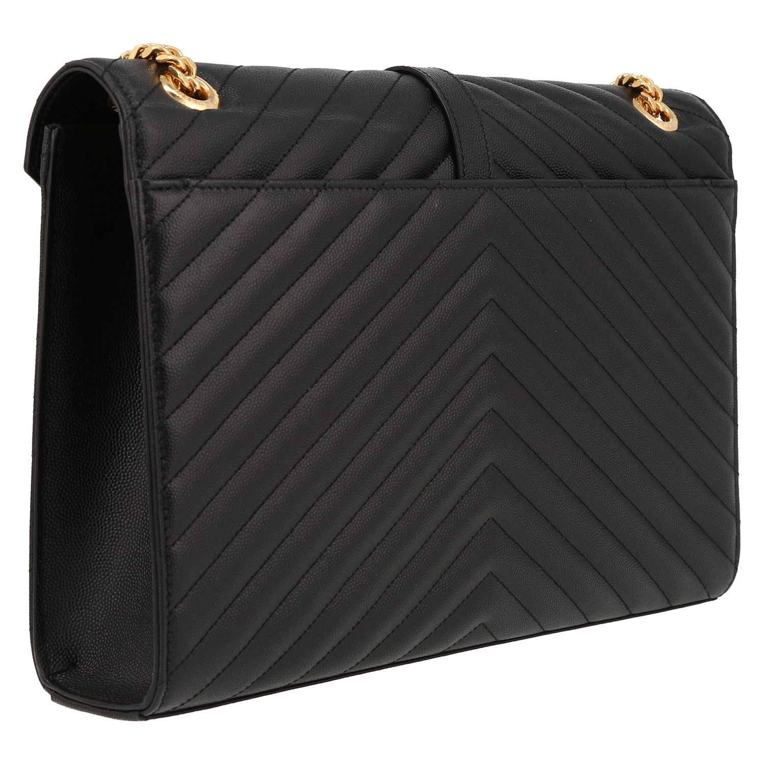 Bolso bandolera Saint Laurent  Enveloppe en cuero granulado acolchado negro - Detail D6