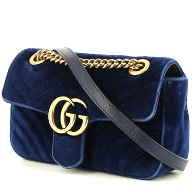 Sac bandoulière gg marmont en velours Gucci Bleu en Velours - 34549886
