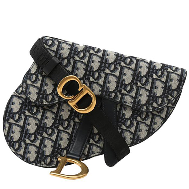 Dior  Pochette Saddle clutch-belt  in navy blue monogram canvas Oblique  and navy blue leather