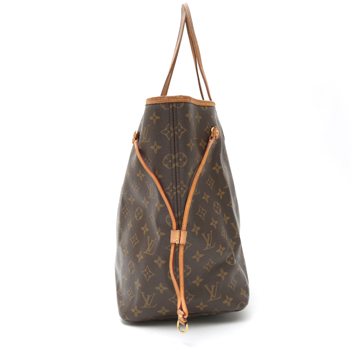 Sac cabas Louis Vuitton  Neverfull grand modèle  en toile monogram marron et cuir naturel - Detail D5