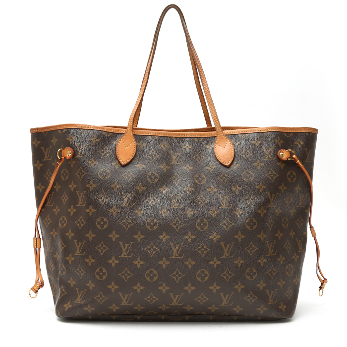 Sac cabas Louis Vuitton  Neverfull grand modèle  en toile monogram marron et cuir naturel - Detail D7