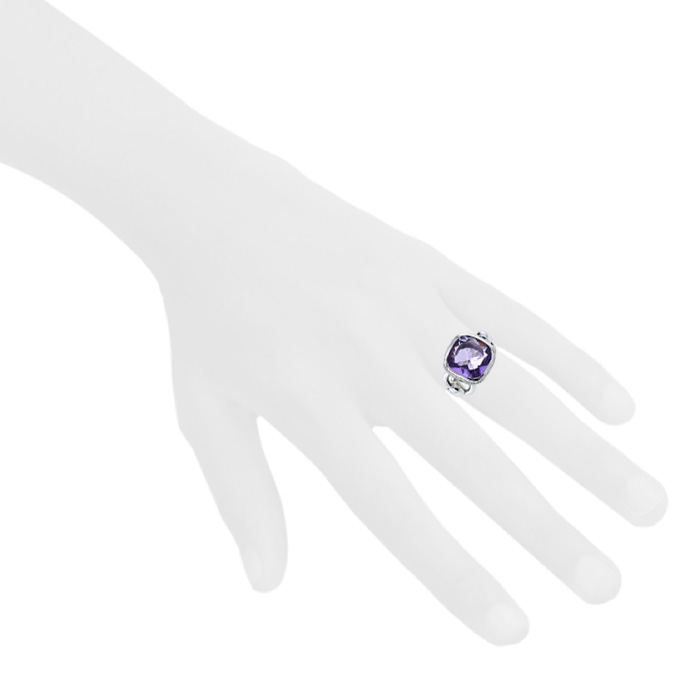 Anello mobile Poiray Fille modello grande in oro bianco, diamanti e ametista - Detail D1