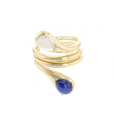 Sortija Vintage  de oro amarillo, piedra lunar y zafiro