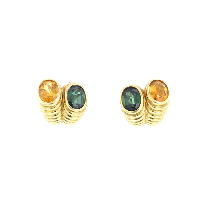 Pendientes Vintage  de oro amarillo, turmalinas y citrinos