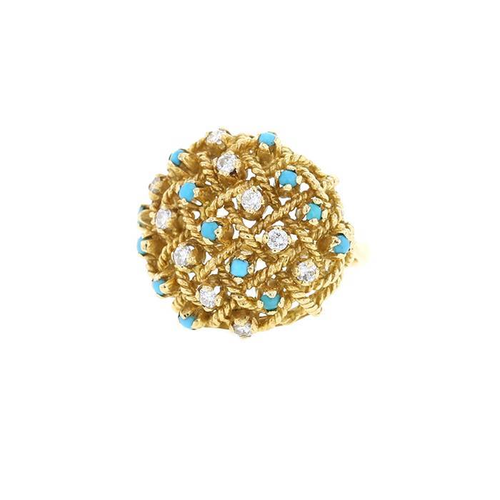 Vintage   1970's ring in yellow gold, turquoise and diamonds - 00pp