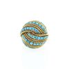 Vintage   1970's boule ring in yellow gold and turquoise - 360 thumbnail
