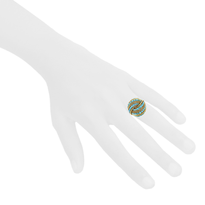 Vintage   1970's boule ring in yellow gold and turquoise - Detail D1