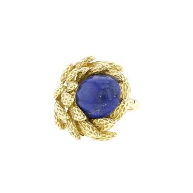 Bague années 70 Vintage  en or jaune, or jaune 14 carats et lapis-lazuli