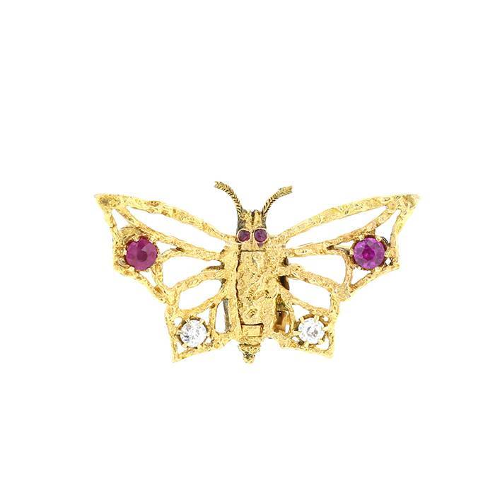 Broche Vintage  de oro amarillo, diamantes y rubíes