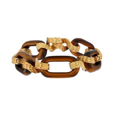 Vintage   1970's bracelet in yellow gold and tiger eye stone
