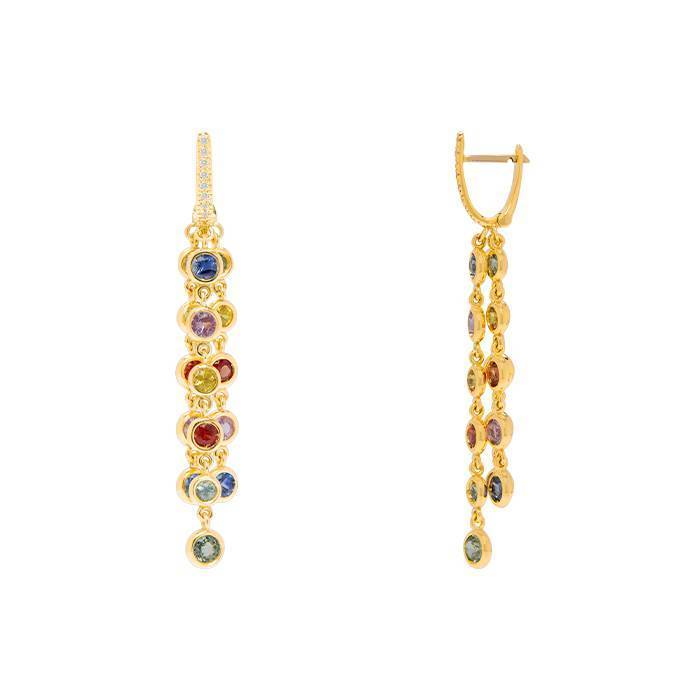 Pendants earrings in yellow gold, diamonds and sapphires - 00pp