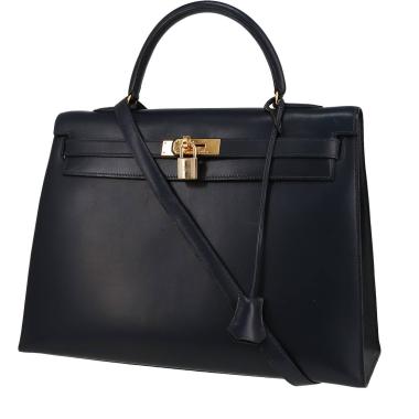 Bolso Hermès Kelly de 35 cm en piel azul tipo «box»