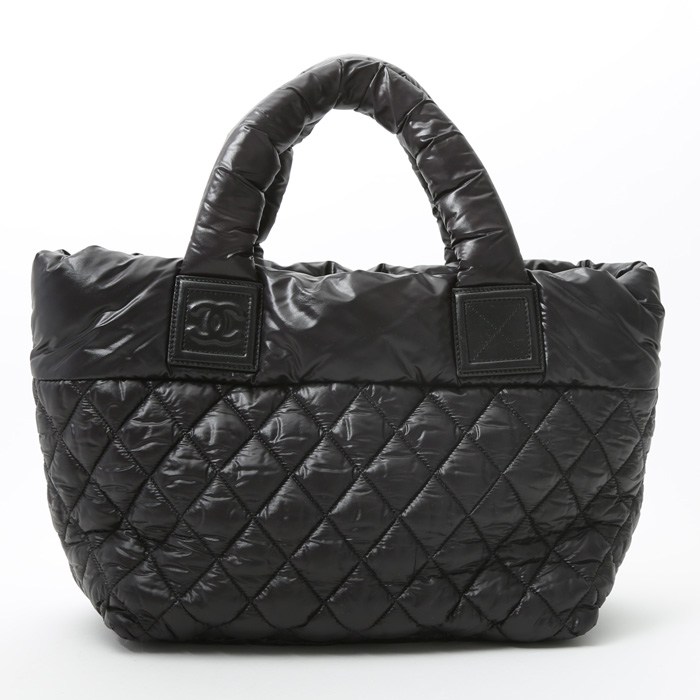 Sac porté épaule ou main Chanel  Coco Cocoon en toile matelassée noire et cuir noir - Detail D7
