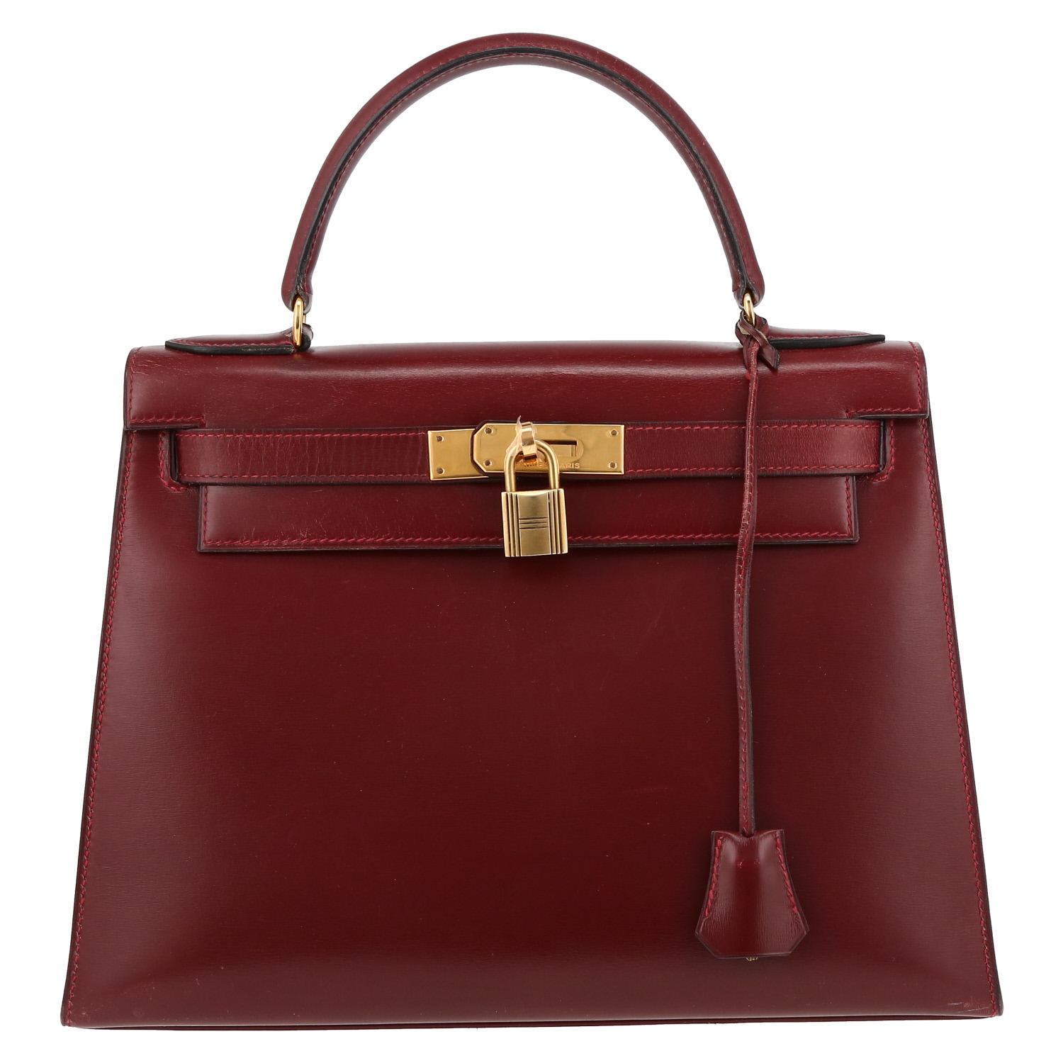 Hermès  Kelly 28 cm handbag  in red H box leather - Detail D2