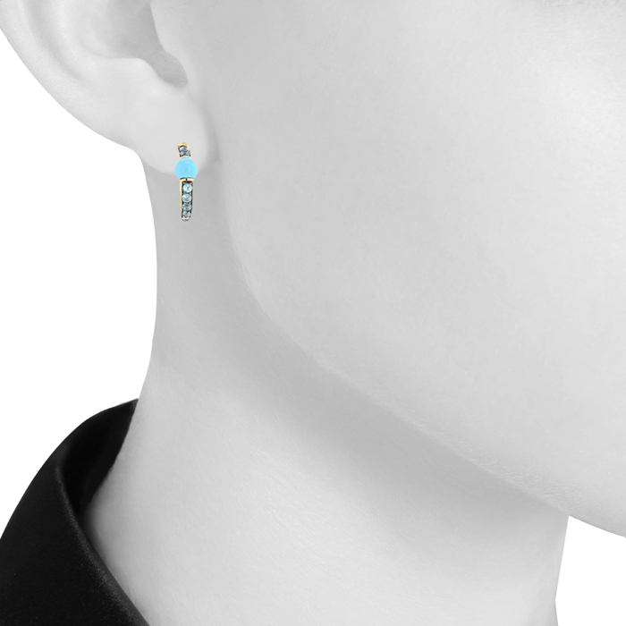 Paire de petites créoles Pomellato M'ama Non M'ama en or rose, turquoises et oxydes de zirconium - Detail D1
