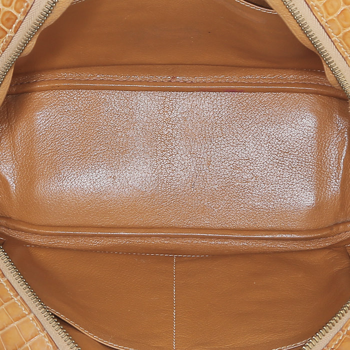 Bolso de mano Hermès  Plume en cocodrilo porosus beige - Detail D3
