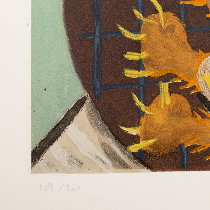 Pablo Picasso, "Ambroise Vollard et son chat", etching and aquatint in colors on paper, signed and numbered, of 1960 - Detail D3