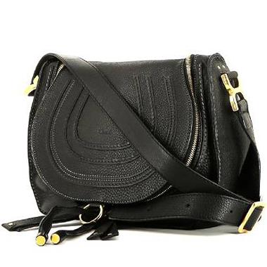 Bolso bandolera Chloé  Marcie en cuero granulado negro