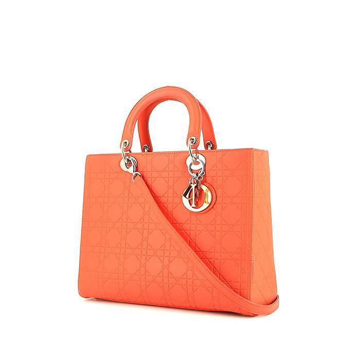 Lady Dior Handbag In Orange Leather Cannage