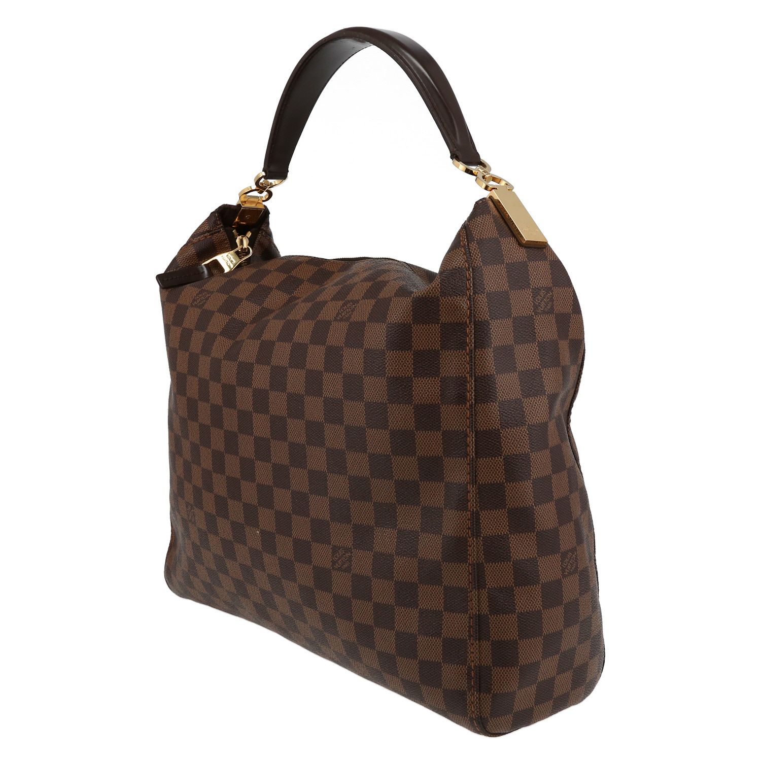 Louis Vuitton  Portobello handbag  in ebene damier canvas  and brown leather - Detail D3