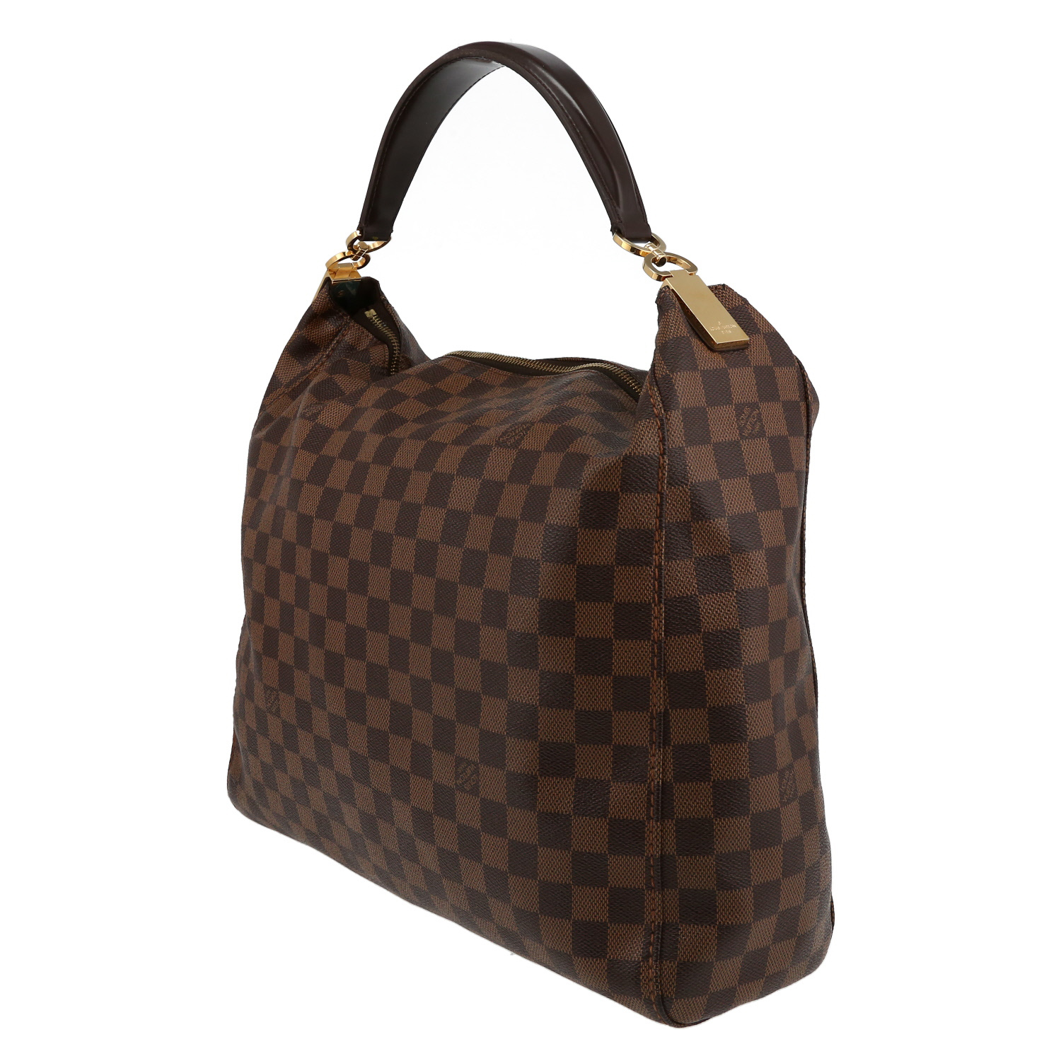 Sac à main Louis Vuitton  Portobello en toile damier ébène et cuir marron - Detail D5