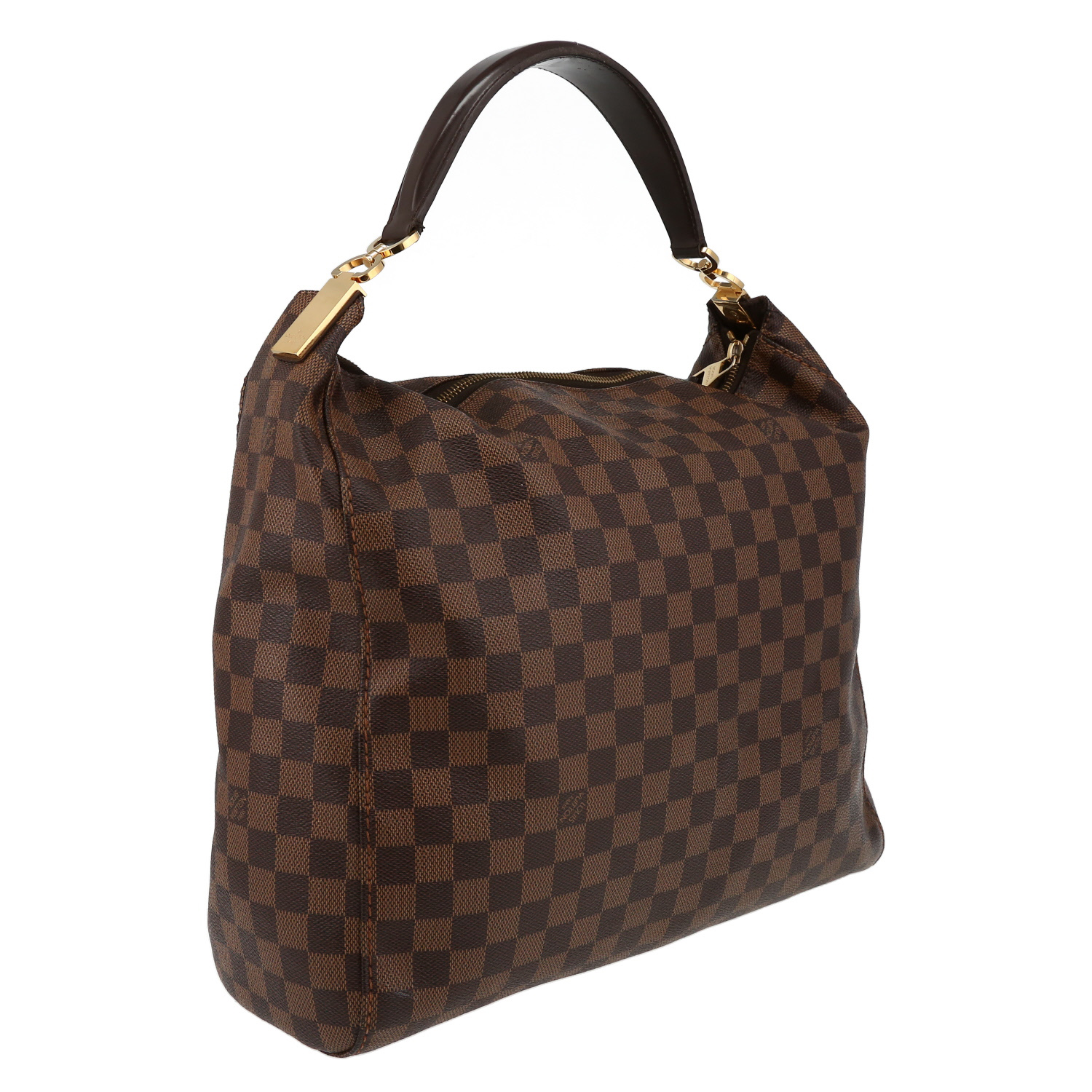 Louis Vuitton  Portobello handbag  in ebene damier canvas  and brown leather - Detail D6