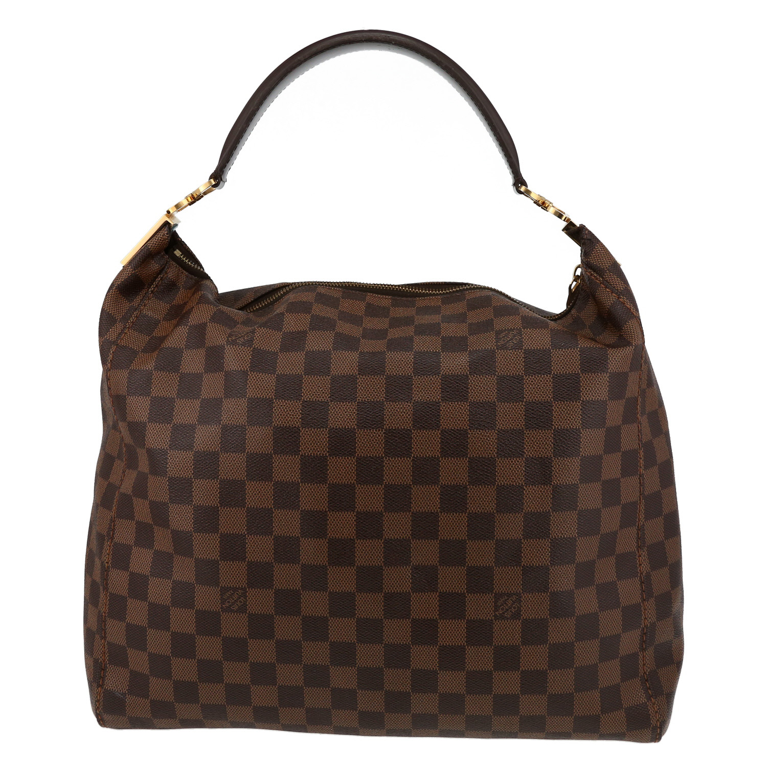 Sac à main Louis Vuitton  Portobello en toile damier ébène et cuir marron - Detail D7