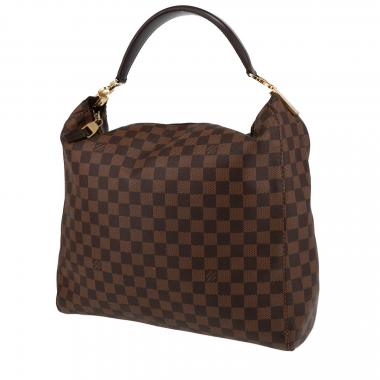 Bolso de mano Louis Vuitton  Portobello en lona a cuadros ébano y cuero marrón