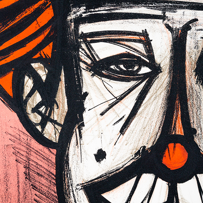 Bernard Buffet, "Clown à la Trompette", from the album "Mon cirque", lithograph in colors on paper, signed and annoted EA, of 1968 - Detail D1