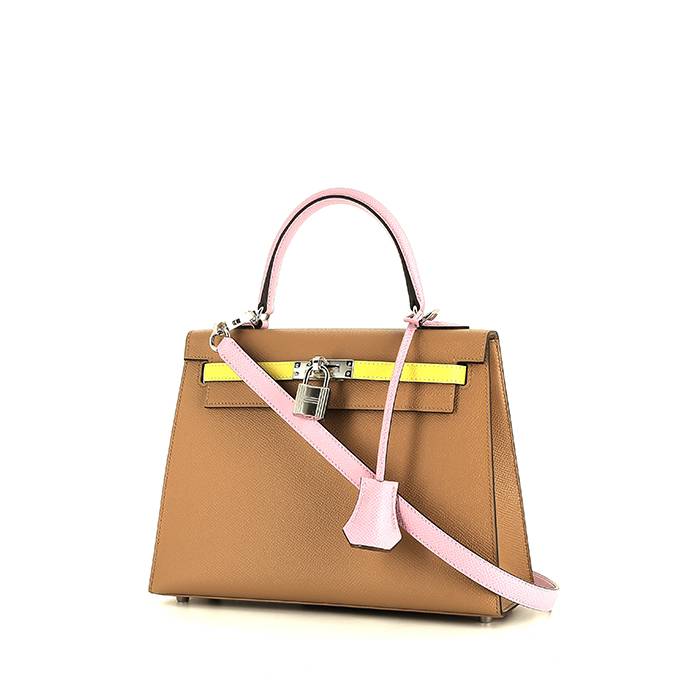 Hermès  Kelly 25 cm handbag  in beige Chai, mauve Sylvestre and yellow Lime tricolor  epsom leather - 00pp