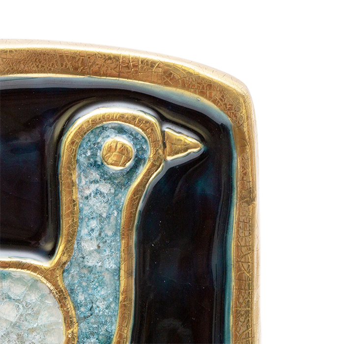 Mithé Espelt, iconic "Stéle" mirror, in glazed earthenware, crackled gold and crystallized glass, model designed circa 1965 - Detail D1