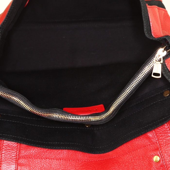 Bolso de mano Saint Laurent  Muse Two modelo grande  en cuero rojo y lona negra - Detail D2