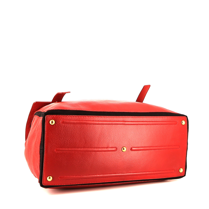 Bolso de mano Saint Laurent  Muse Two modelo grande  en cuero rojo y lona negra - Detail D4